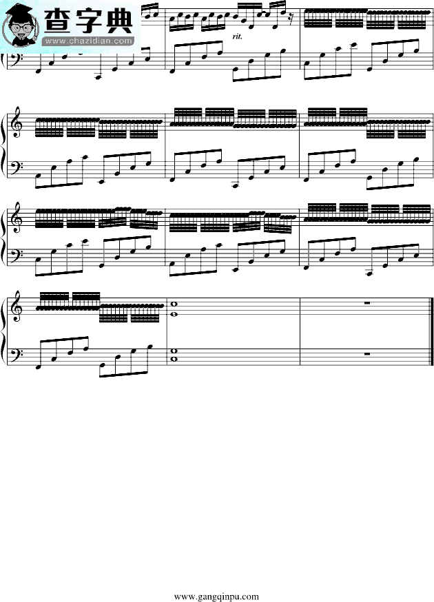 卡农钢琴曲五线谱