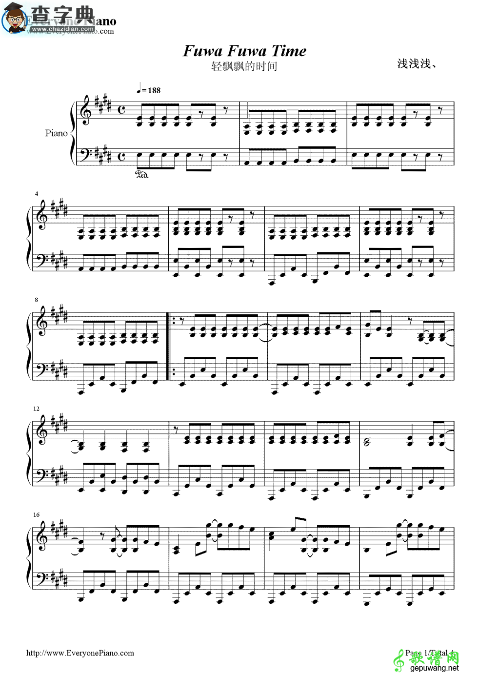 轻飘飘的时间钢琴谱_《轻音少女》钢琴谱