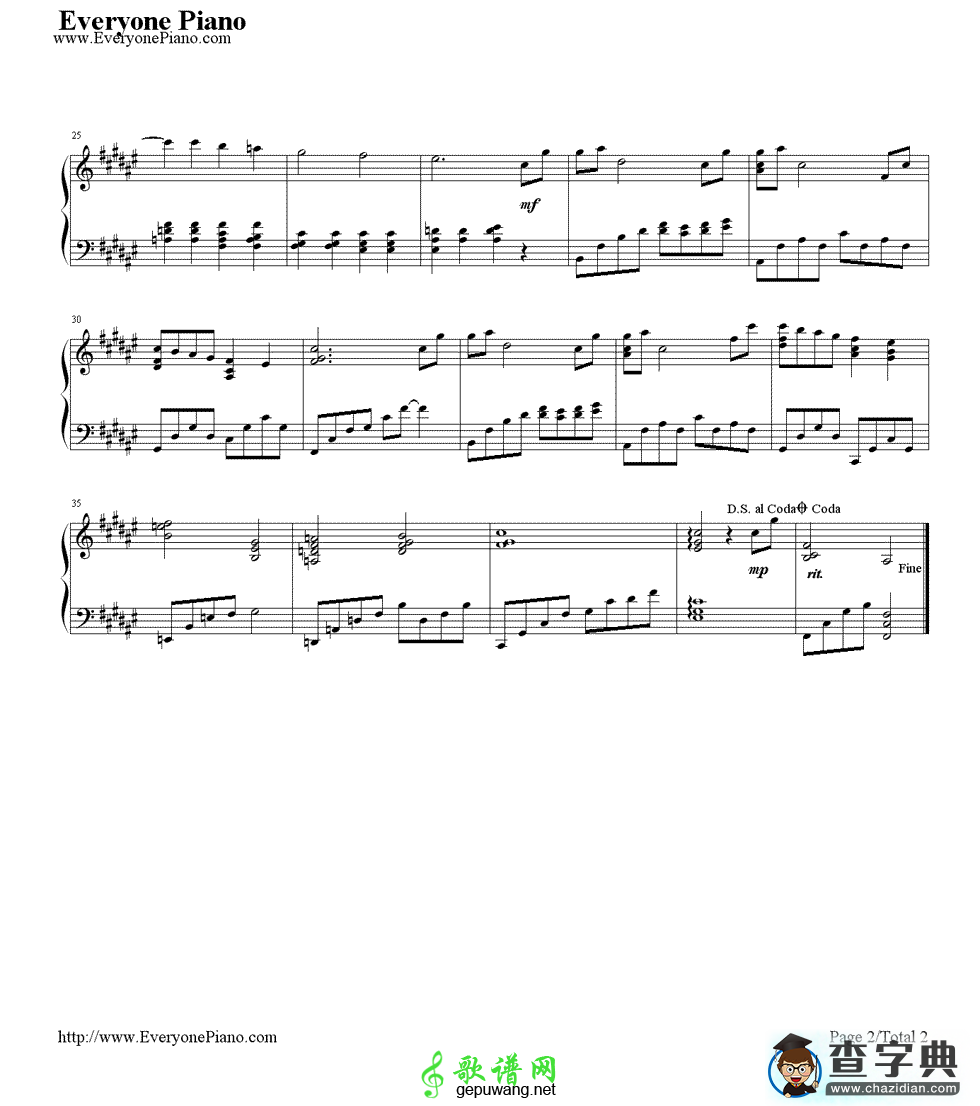 空に光る钢琴谱_《CLANNAD》背景音乐钢琴谱