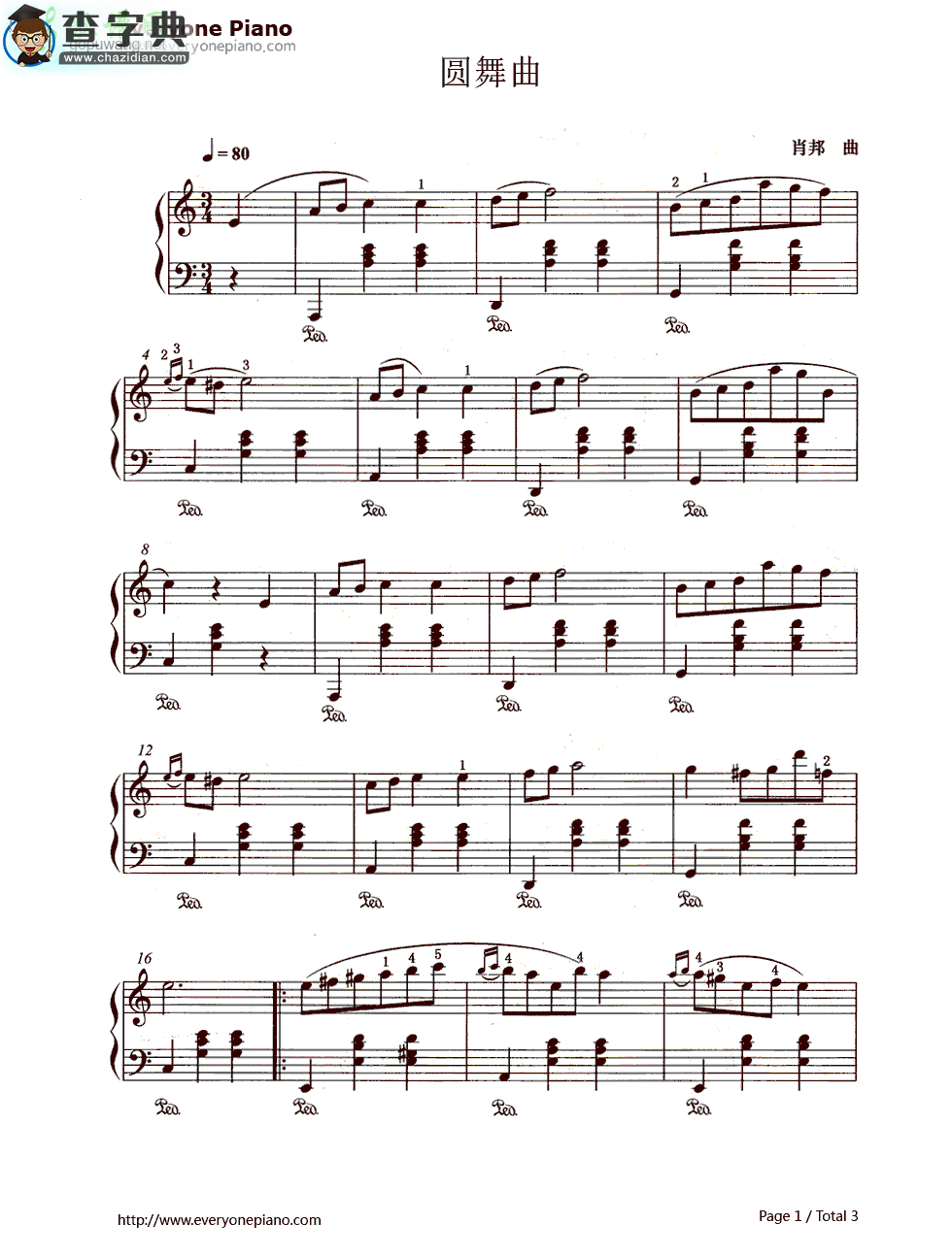 肖邦圆舞曲（Waltz）钢琴谱高清谱