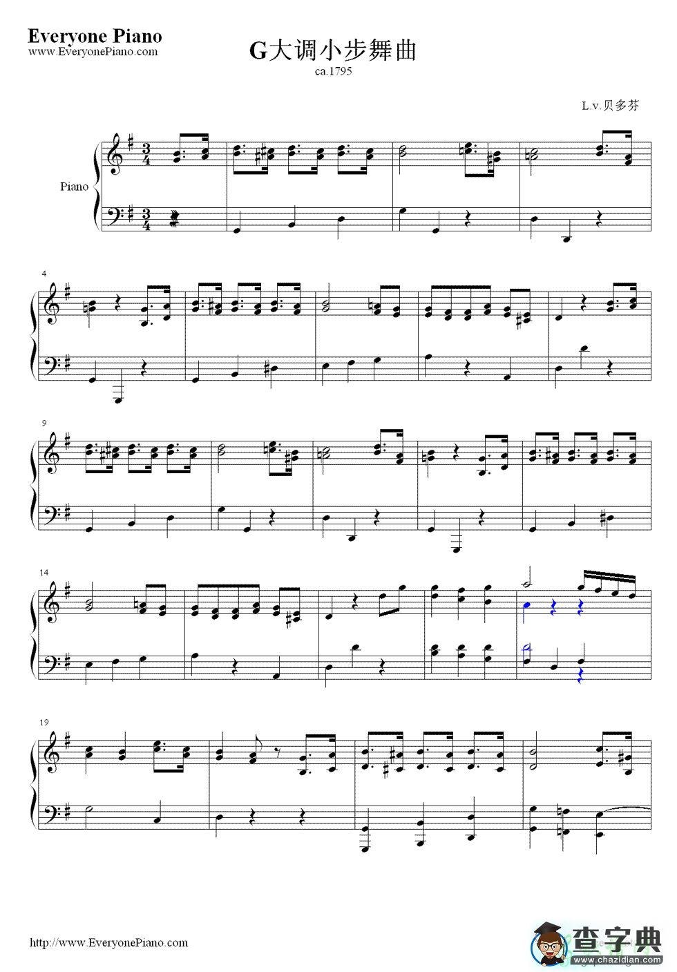 G大调小步舞曲钢琴谱