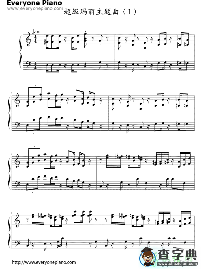 超级玛丽主题曲钢琴谱