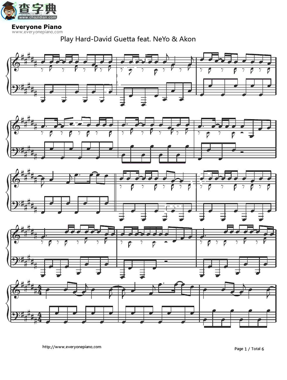 Play Hard钢琴谱五线谱