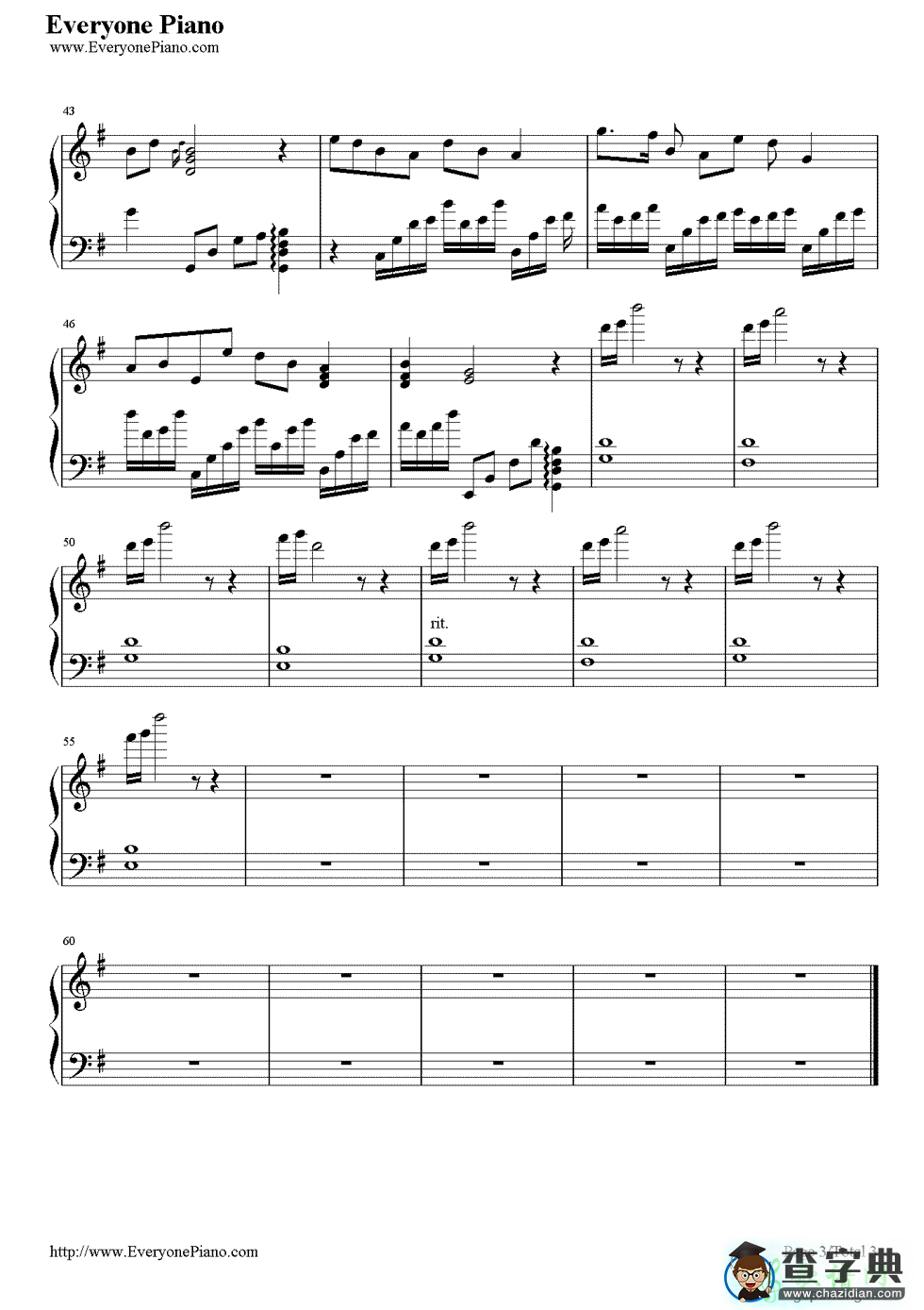 飞雪玉花《秦时明月》钢琴曲谱