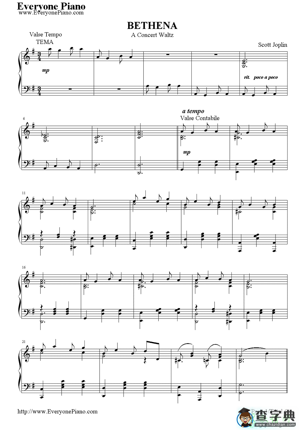 Bethena, A Concert Waltz钢琴谱