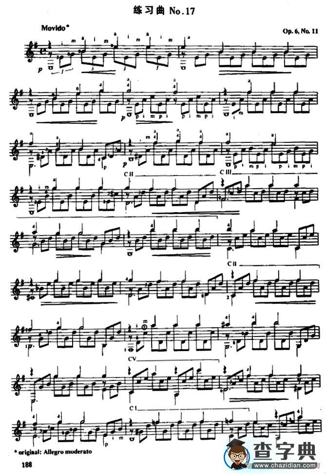 费尔南多·索尔 古典吉他练习曲 No.17（Op.6  No.11）吉他谱
