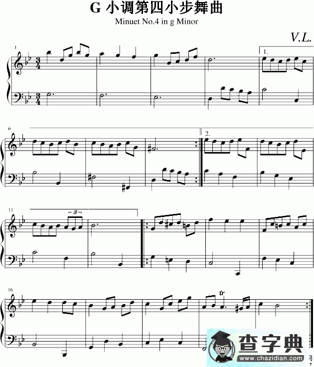 G小调第四小步舞曲.钢琴谱五线谱