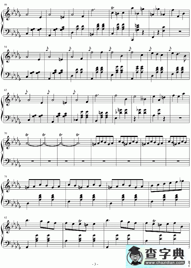 降D大调华丽圆舞曲（小狗圆舞曲）钢琴谱五线谱