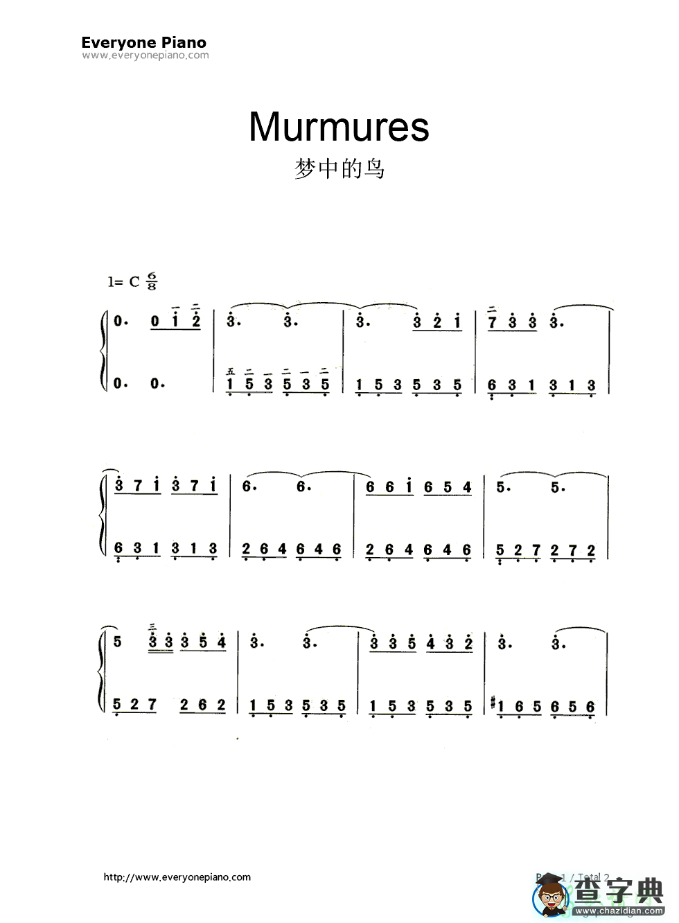 梦中的鸟钢琴谱_Murmures钢琴谱