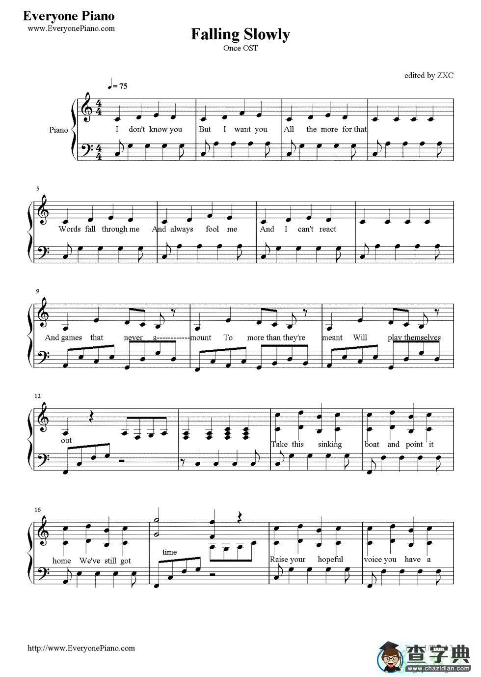 Falling Slowly钢琴简谱
