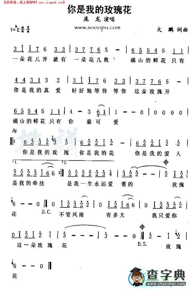 你是我的玫瑰花简谱
