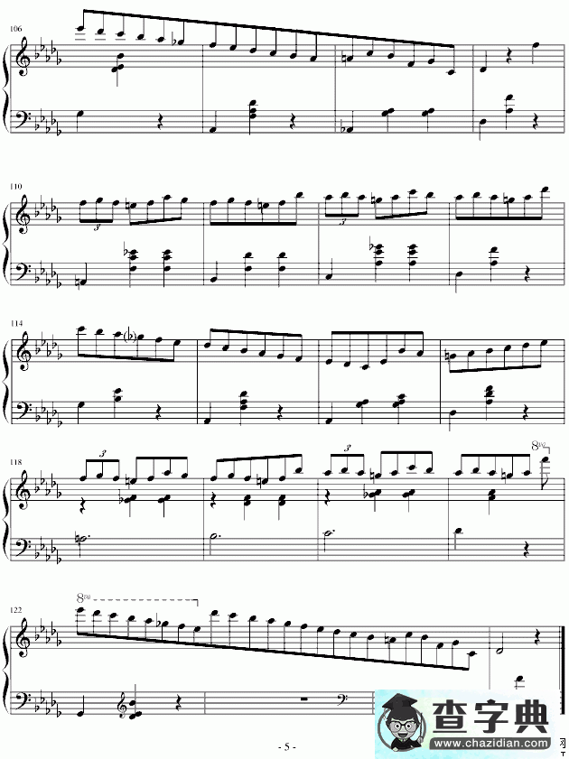 降D大调华丽圆舞曲（小狗圆舞曲）钢琴谱五线谱