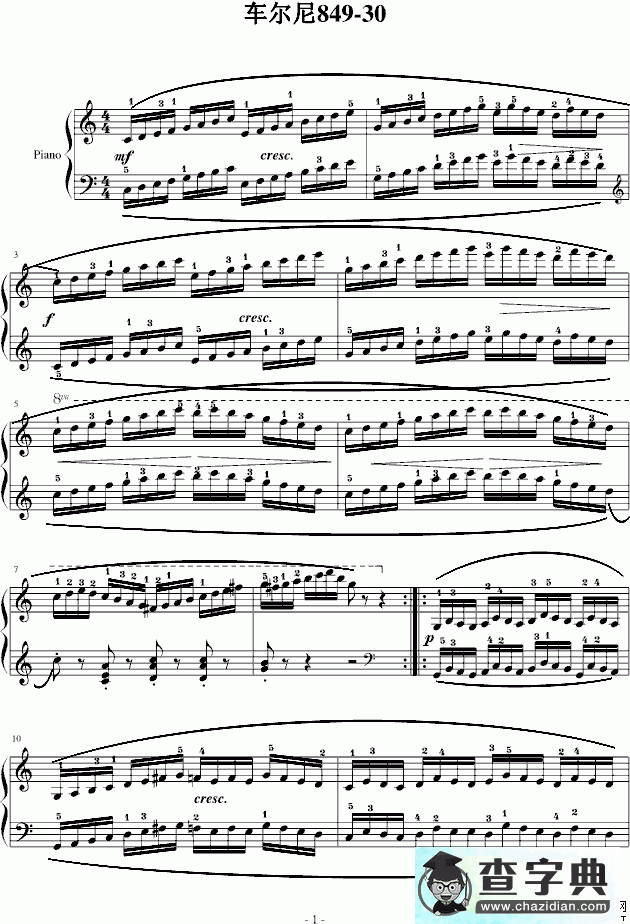 车尔尼Op849 No.30钢琴谱五线谱