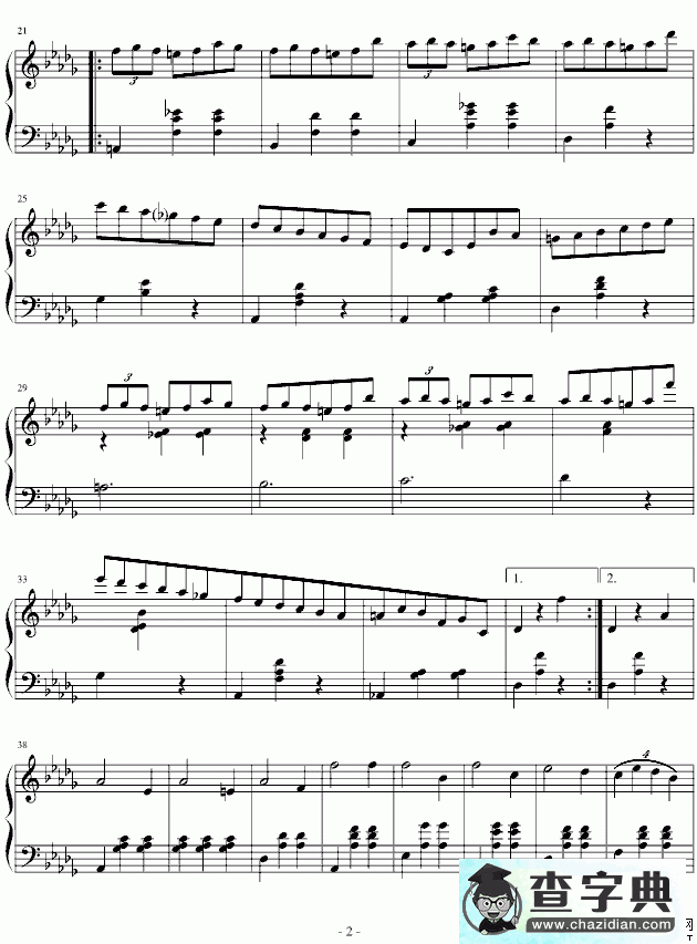 降D大调华丽圆舞曲（小狗圆舞曲）钢琴谱五线谱