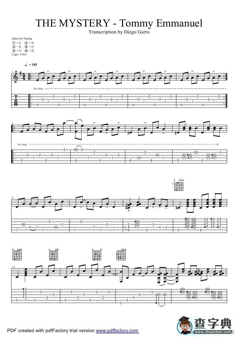tommy emmanuel：the mystery（指弹吉它）吉他谱