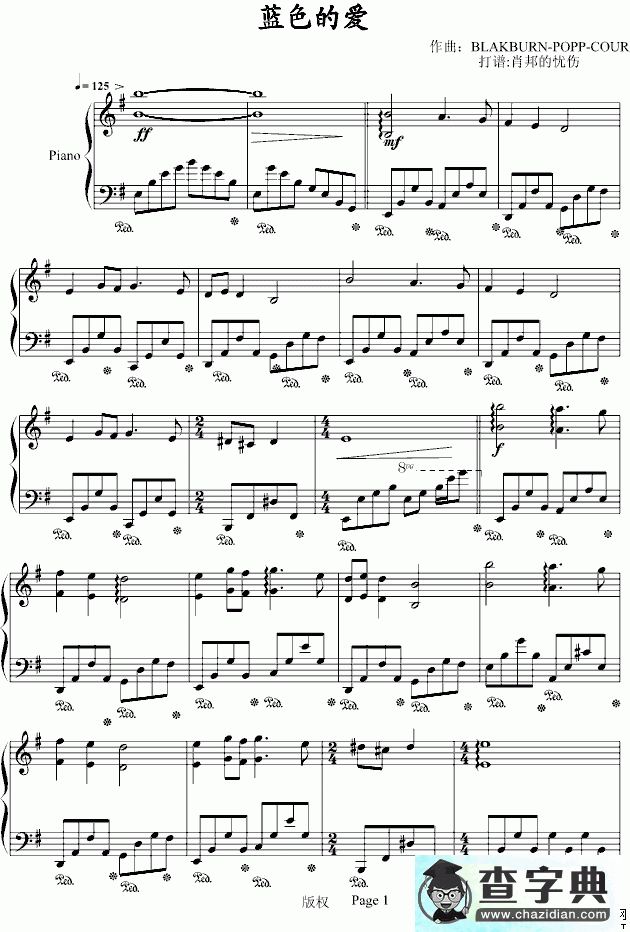 蓝色的爱钢琴谱_蓝色的爱钢琴曲谱下载