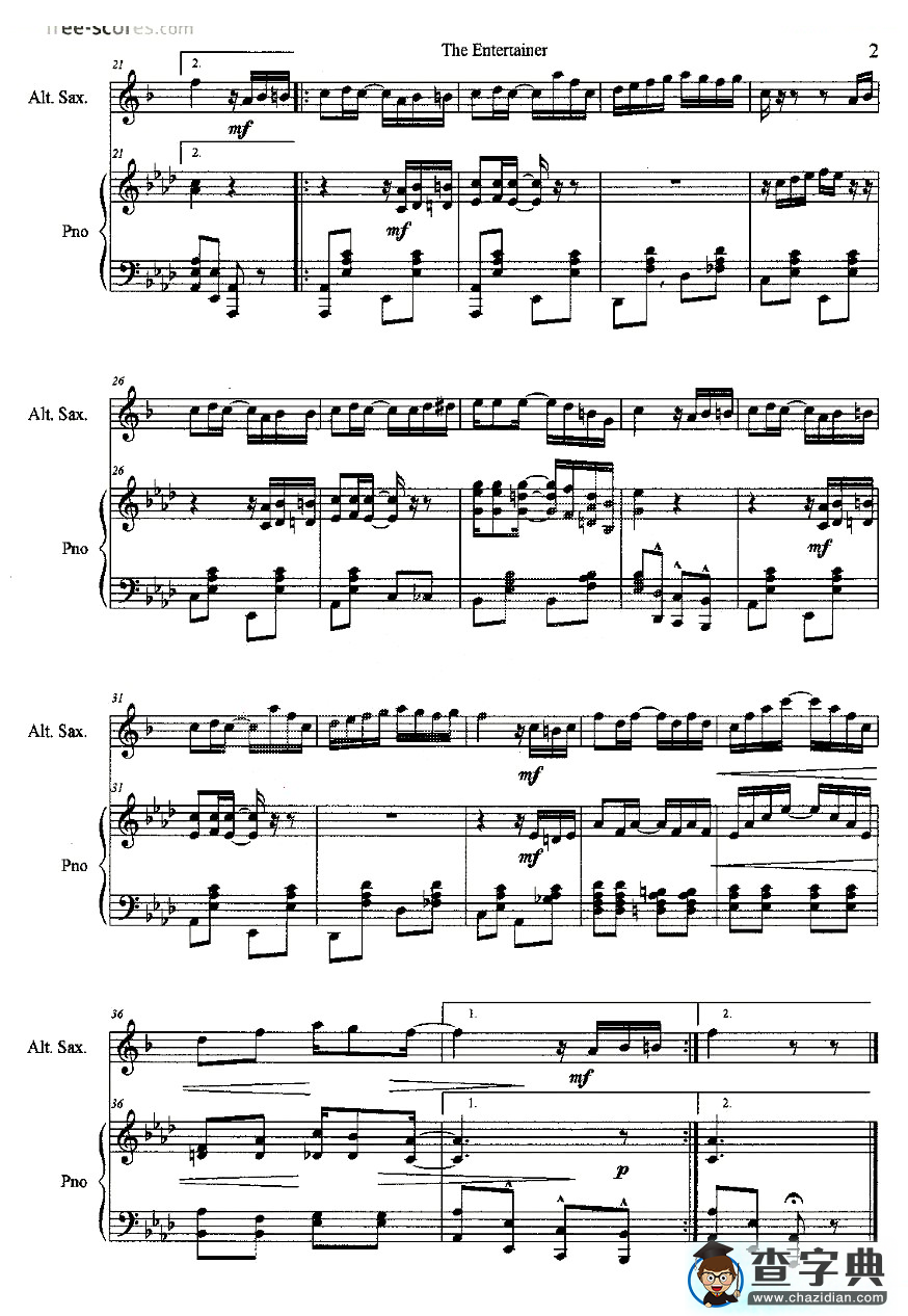 The Entertainer（中音萨克斯+钢琴伴奏）萨克斯谱