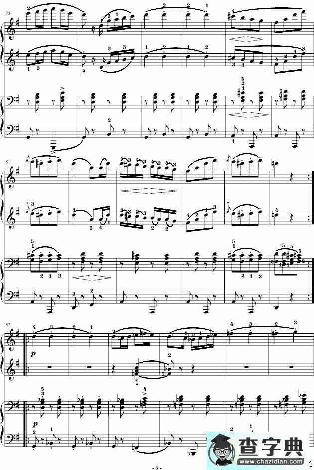 军队进行曲钢琴谱五线谱
