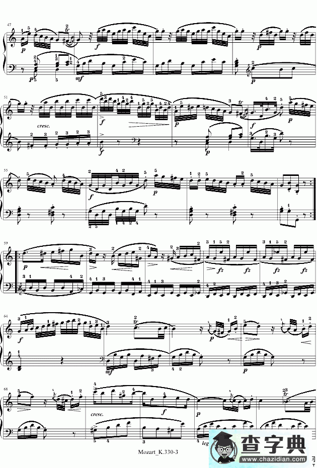 莫扎特C大调第十钢琴奏鸣曲钢琴谱五线谱