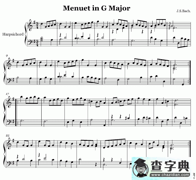 Menuet in G Major钢琴谱五线谱