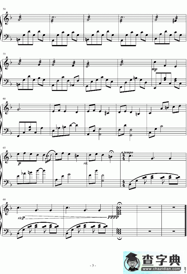 Waltz For The Lonely（孤单华尔兹）钢琴谱五线谱