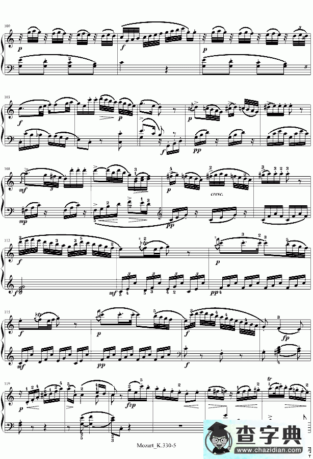 莫扎特C大调第十钢琴奏鸣曲钢琴谱五线谱