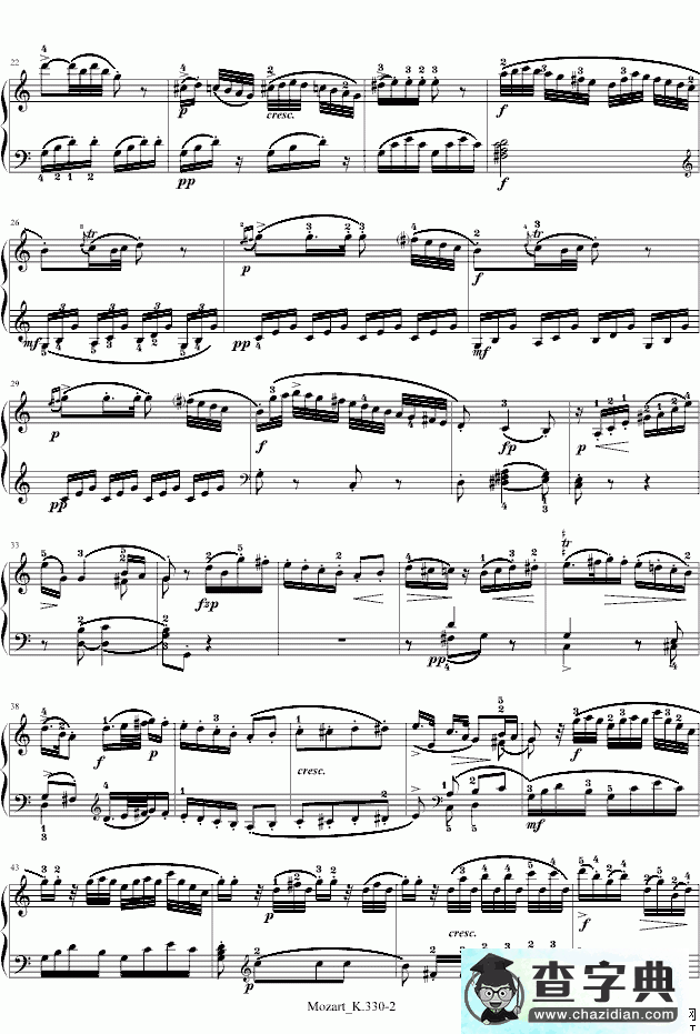 莫扎特C大调第十钢琴奏鸣曲钢琴谱五线谱