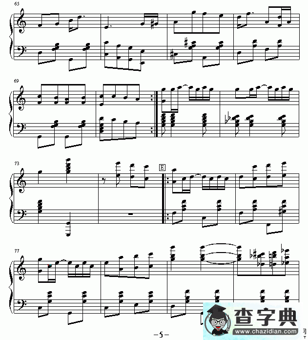 幽雅的爵士钢琴谱五线谱