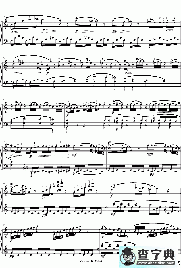 莫扎特C大调第十钢琴奏鸣曲钢琴谱五线谱