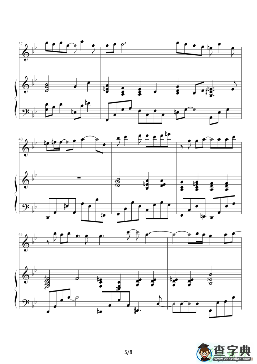 JOURNEY钢琴谱张韶涵JOURNEY五线谱