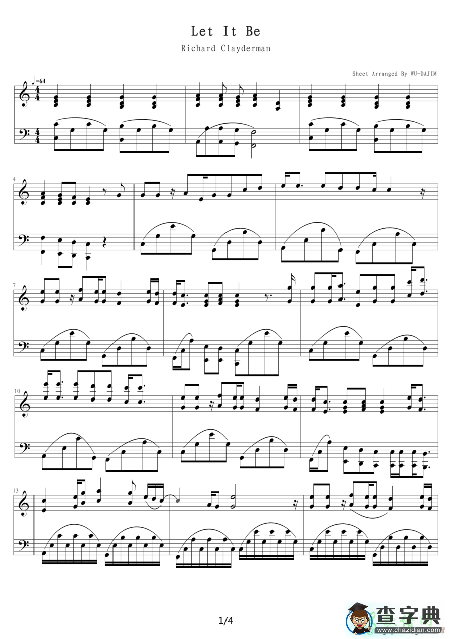 Let it be钢琴谱五线谱