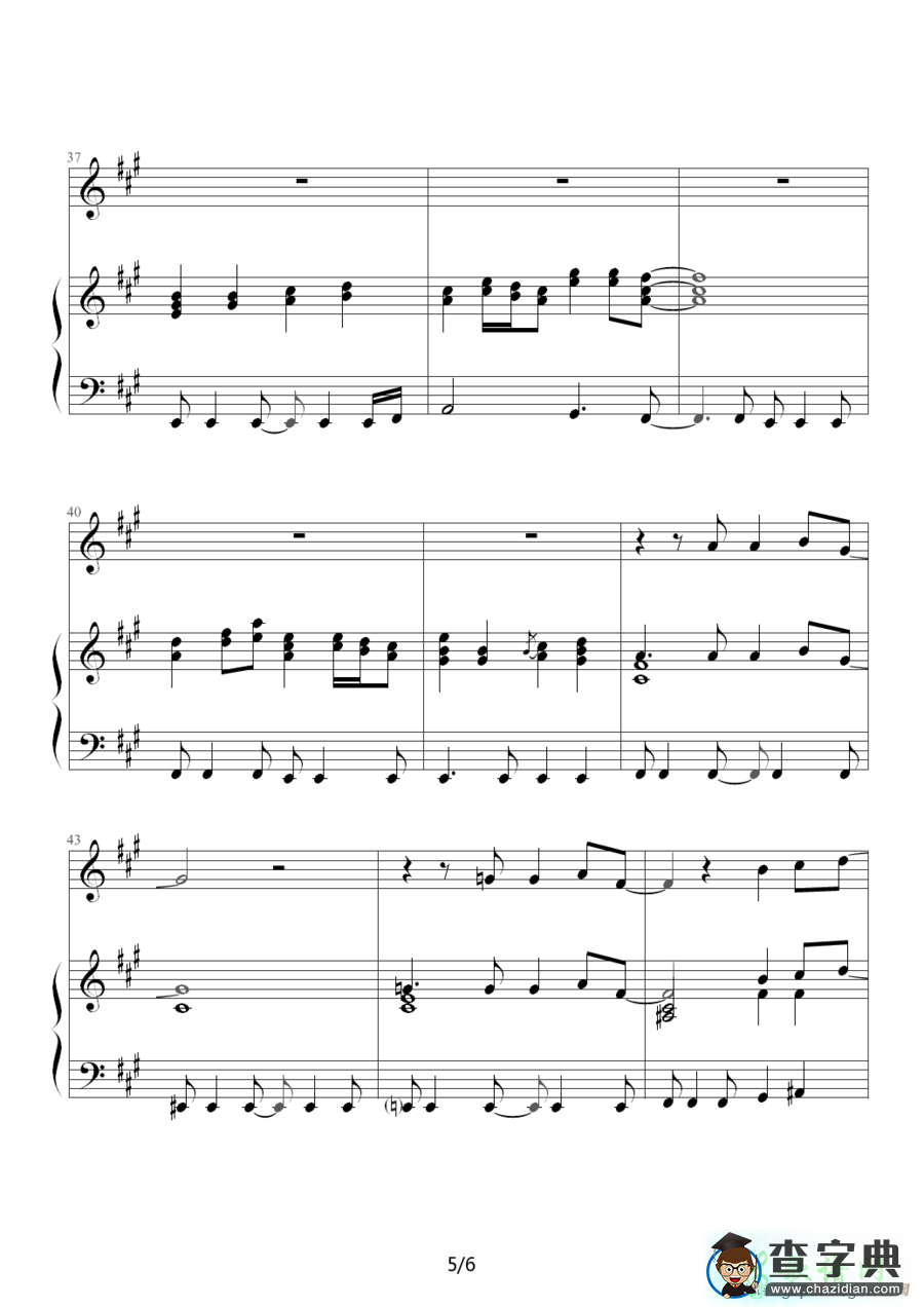 Tears In Heaven钢琴谱五线谱