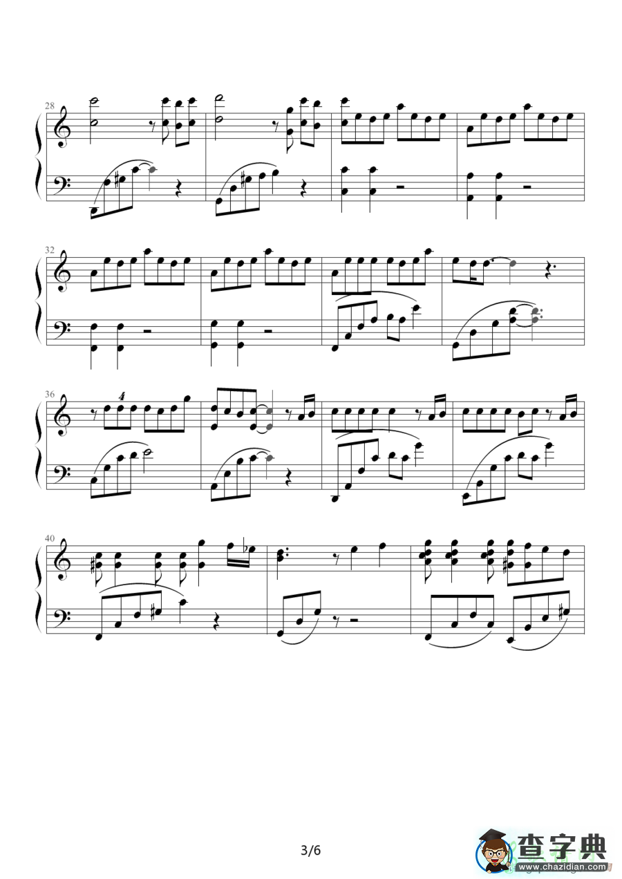 千与千寻片首曲钢琴谱五线谱