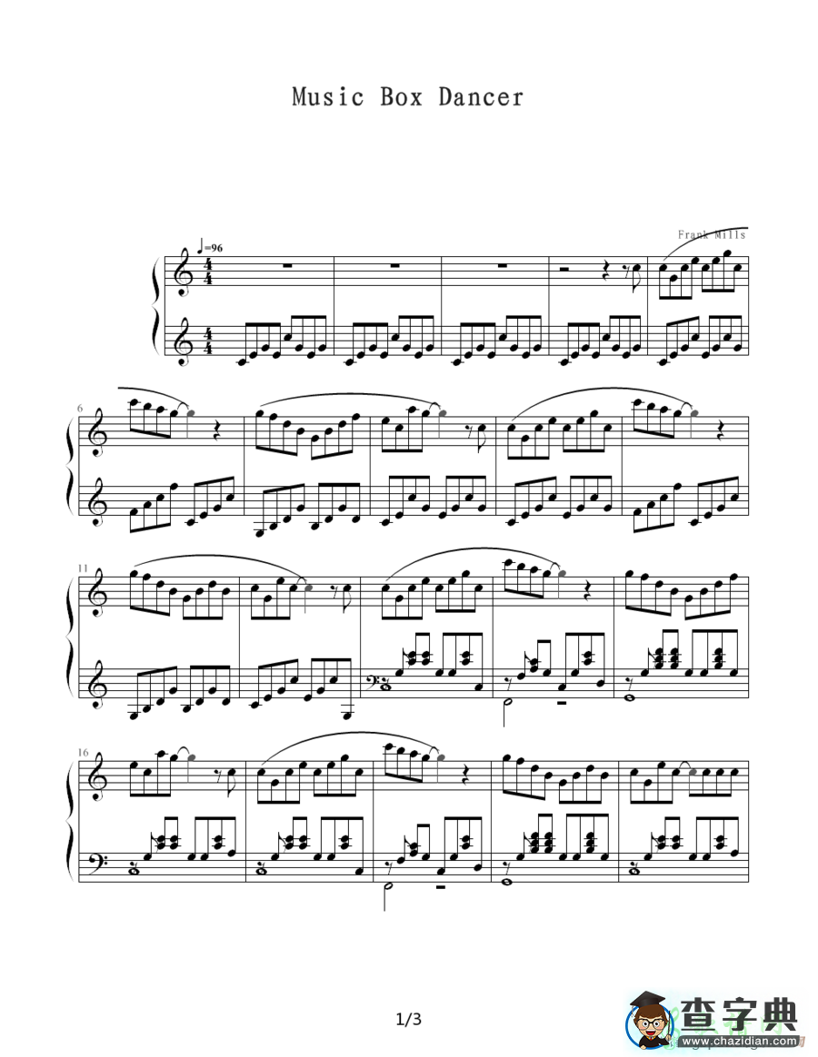Music Box Dancer钢琴谱五线谱