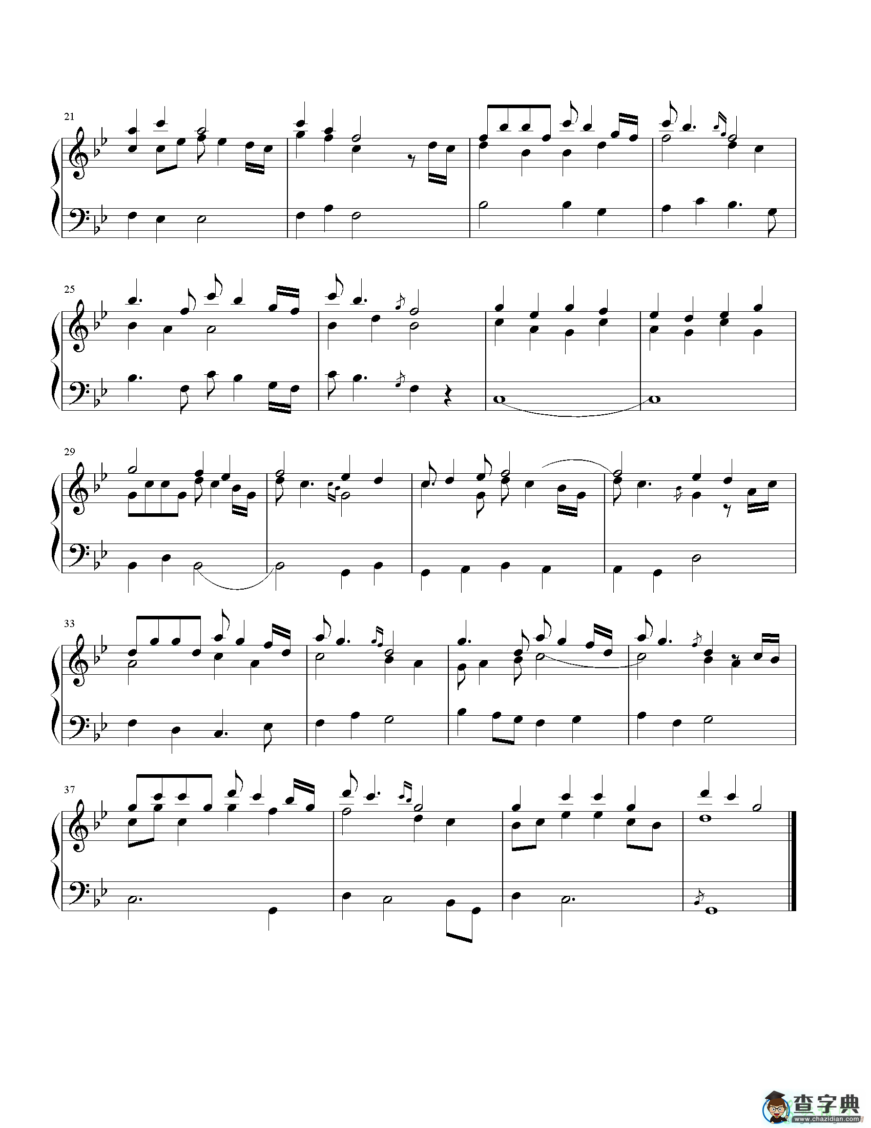 三声部赋格曲小河淌水钢琴谱五线谱