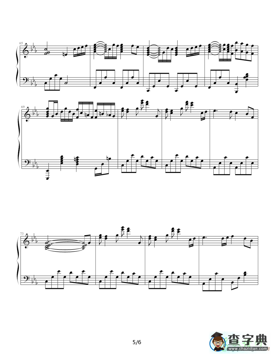 W Nocturne钢琴谱五线谱