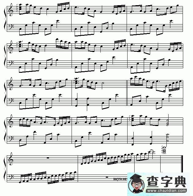 沧海一声笑钢琴谱五线谱