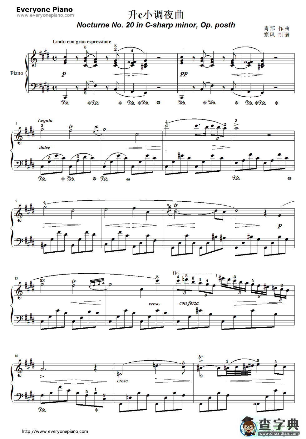 升C小调夜曲钢琴谱肖邦 Chopin