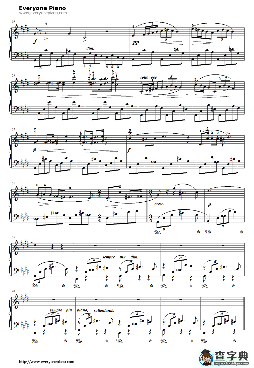 升C小调夜曲钢琴谱肖邦 Chopin