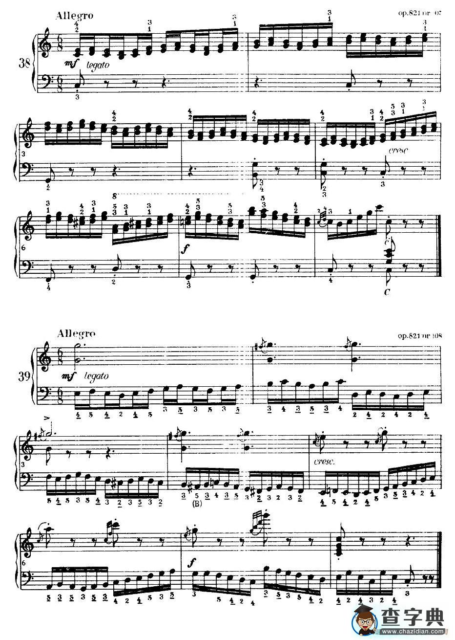 《车尔尼手风琴练习曲集》（第Ⅰ册）（37—44）手风琴谱/简谱
