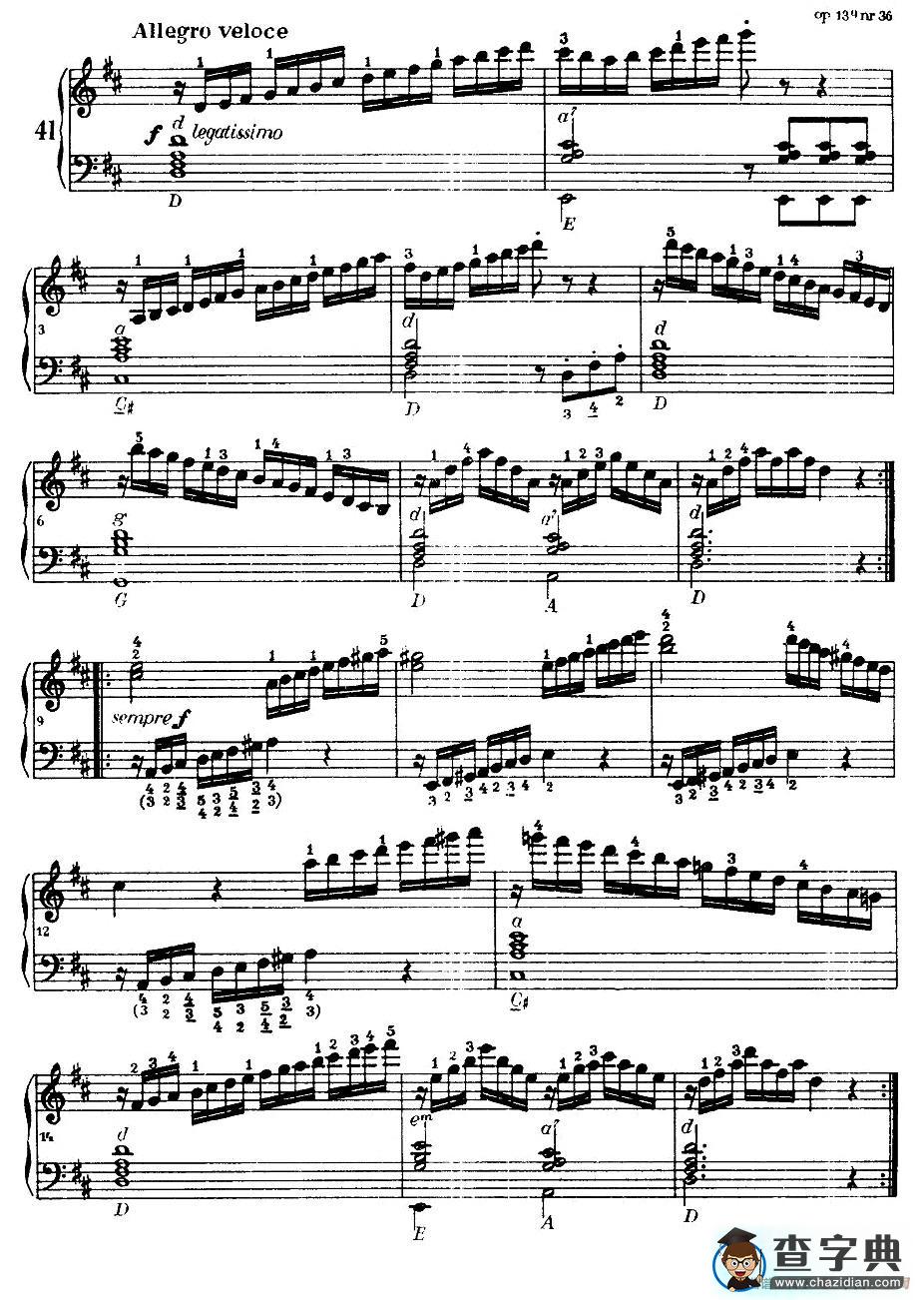 《车尔尼手风琴练习曲集》（第Ⅰ册）（37—44）手风琴谱/简谱