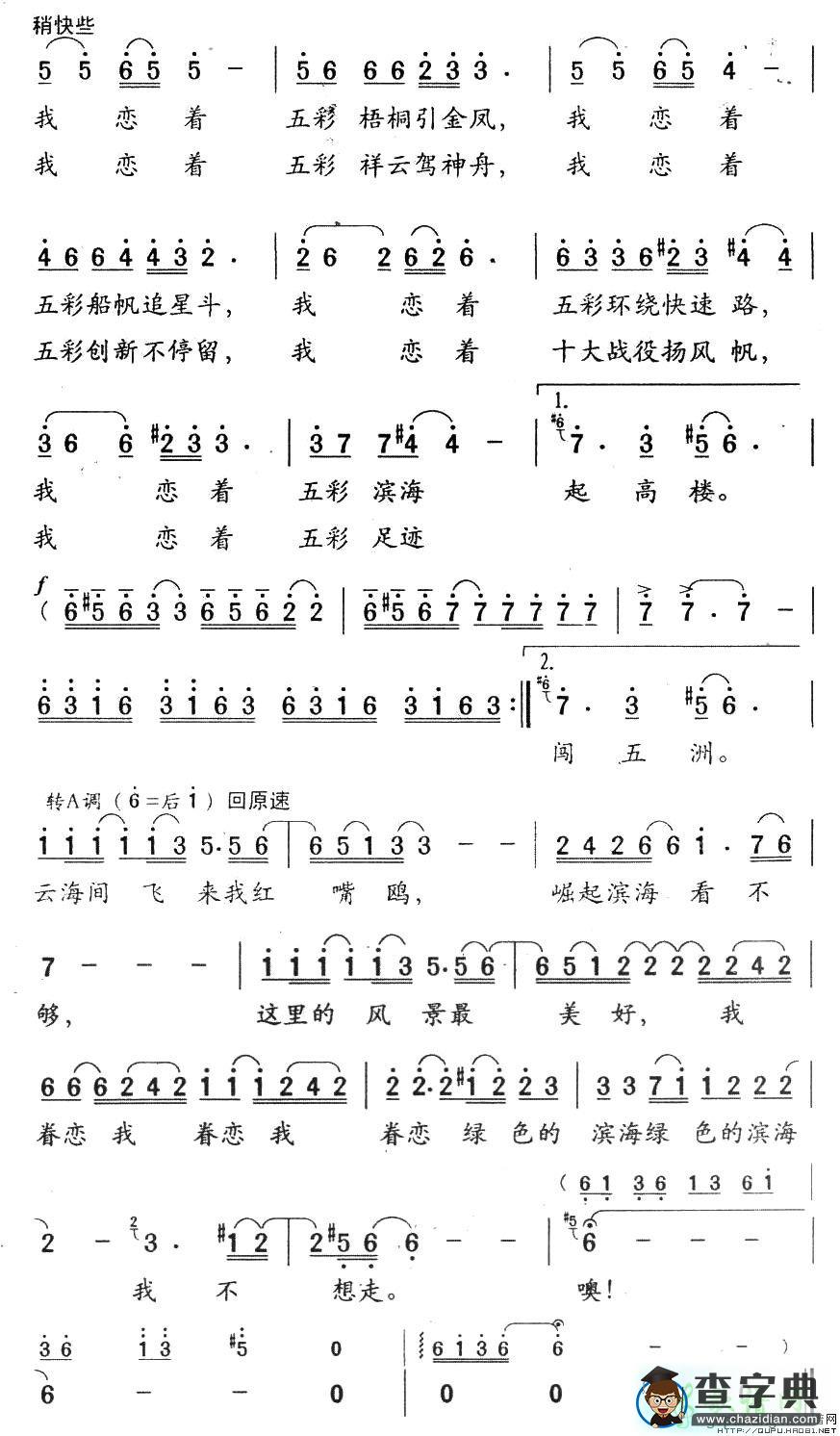 红嘴鸥的眷恋简谱