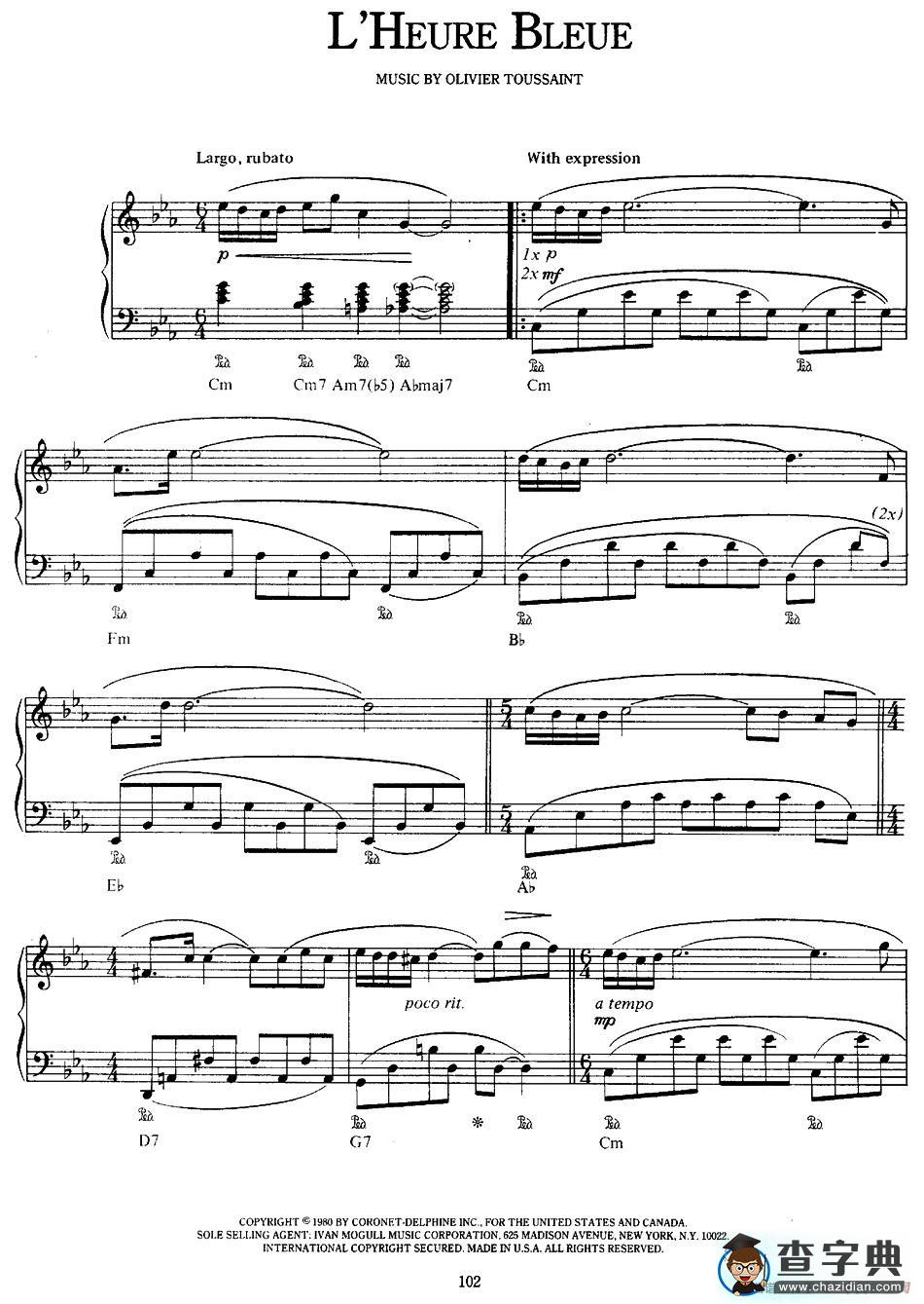 LHeure Bleue（蓝调时光）钢琴谱