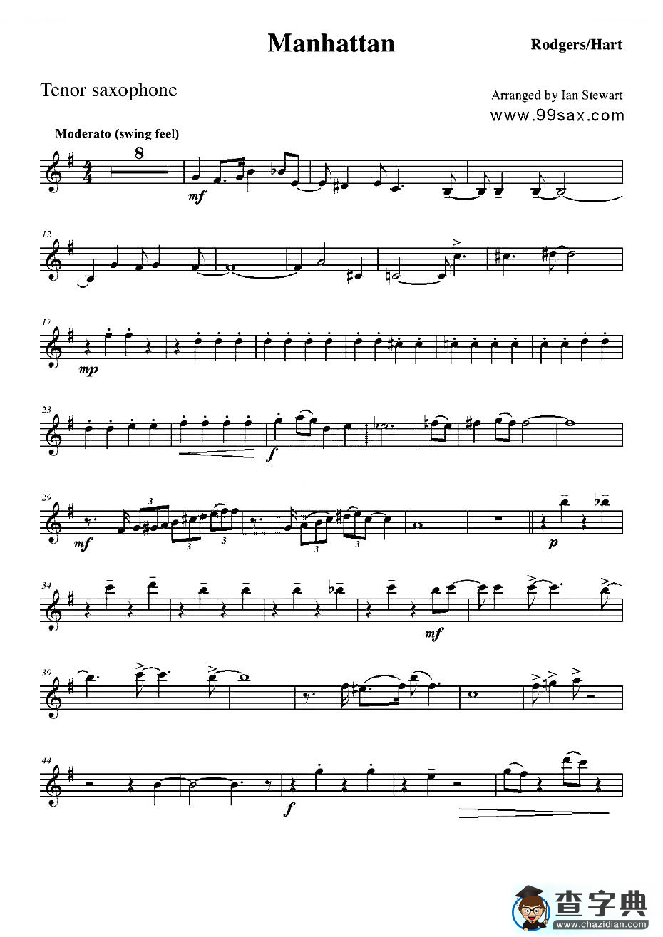 Manhattan Tenor Sax（四重奏次中音萨克斯分谱）萨克斯谱