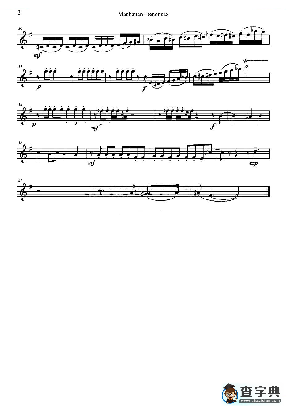 Manhattan Tenor Sax（四重奏次中音萨克斯分谱）萨克斯谱