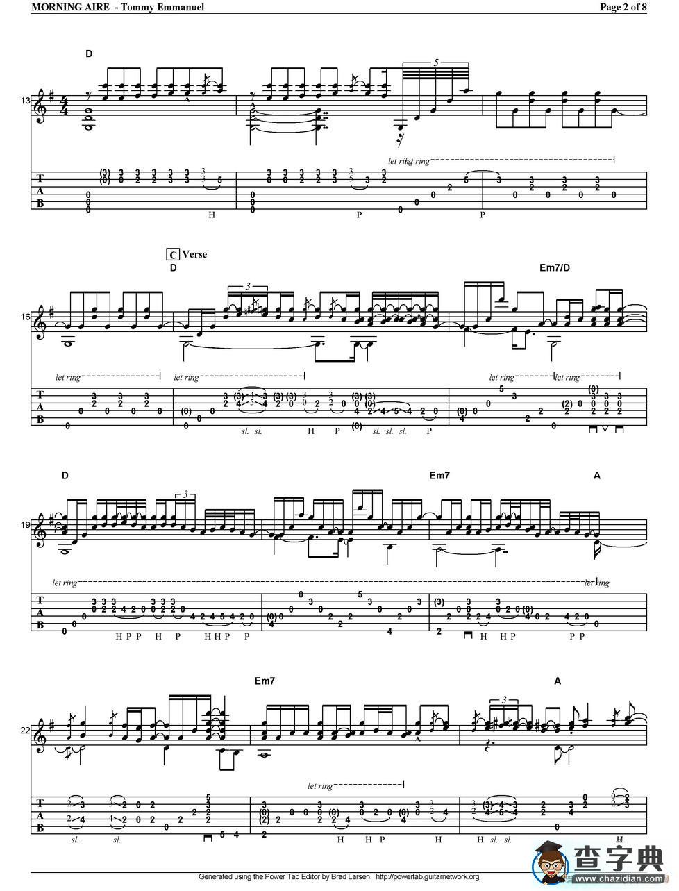 tommy emmanuel：morning aire（指弹吉他）吉他谱