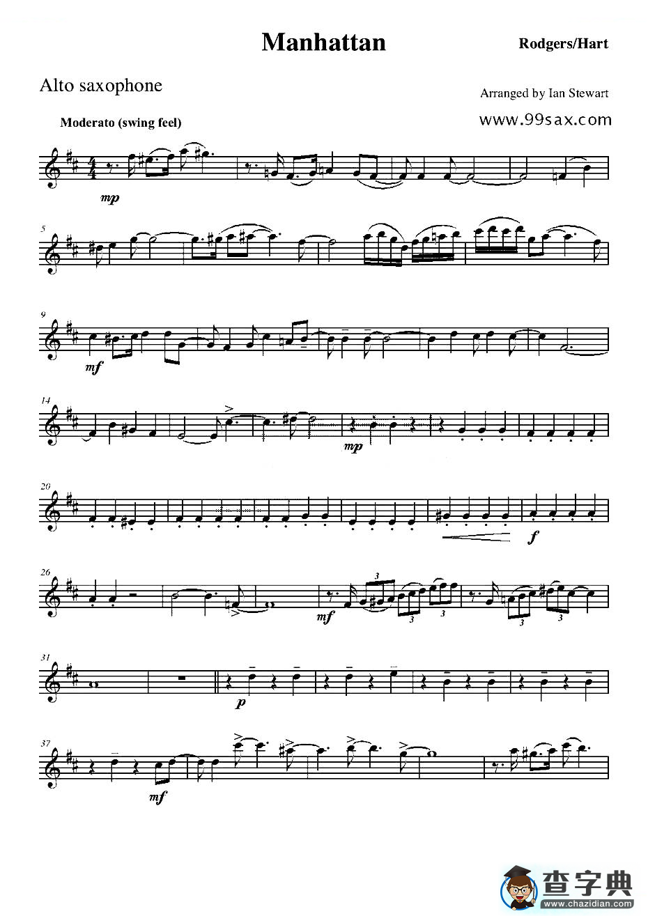 Manhattan Alto Sax（四重奏中音萨克斯分谱）萨克斯谱