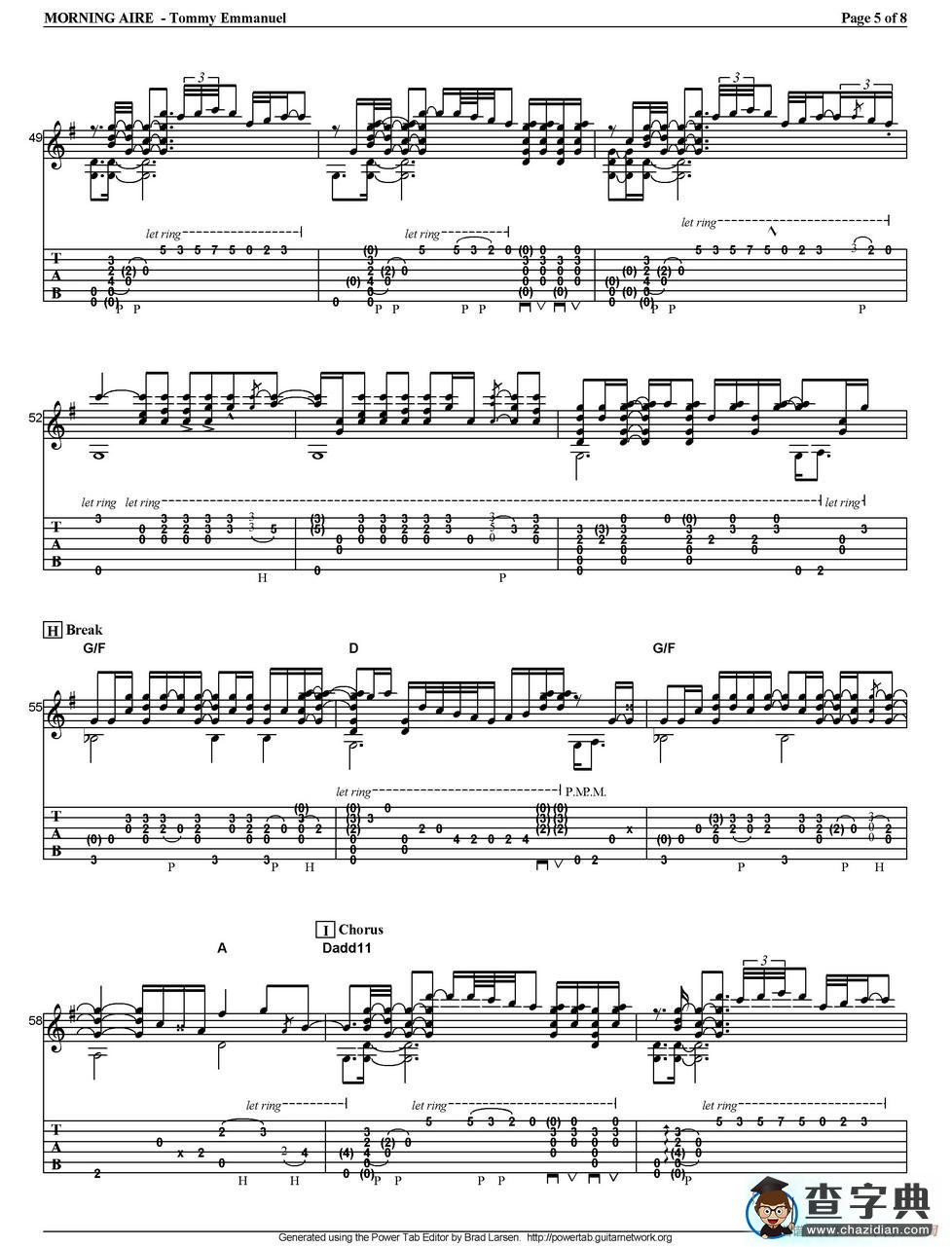 tommy emmanuel：morning aire（指弹吉他）吉他谱