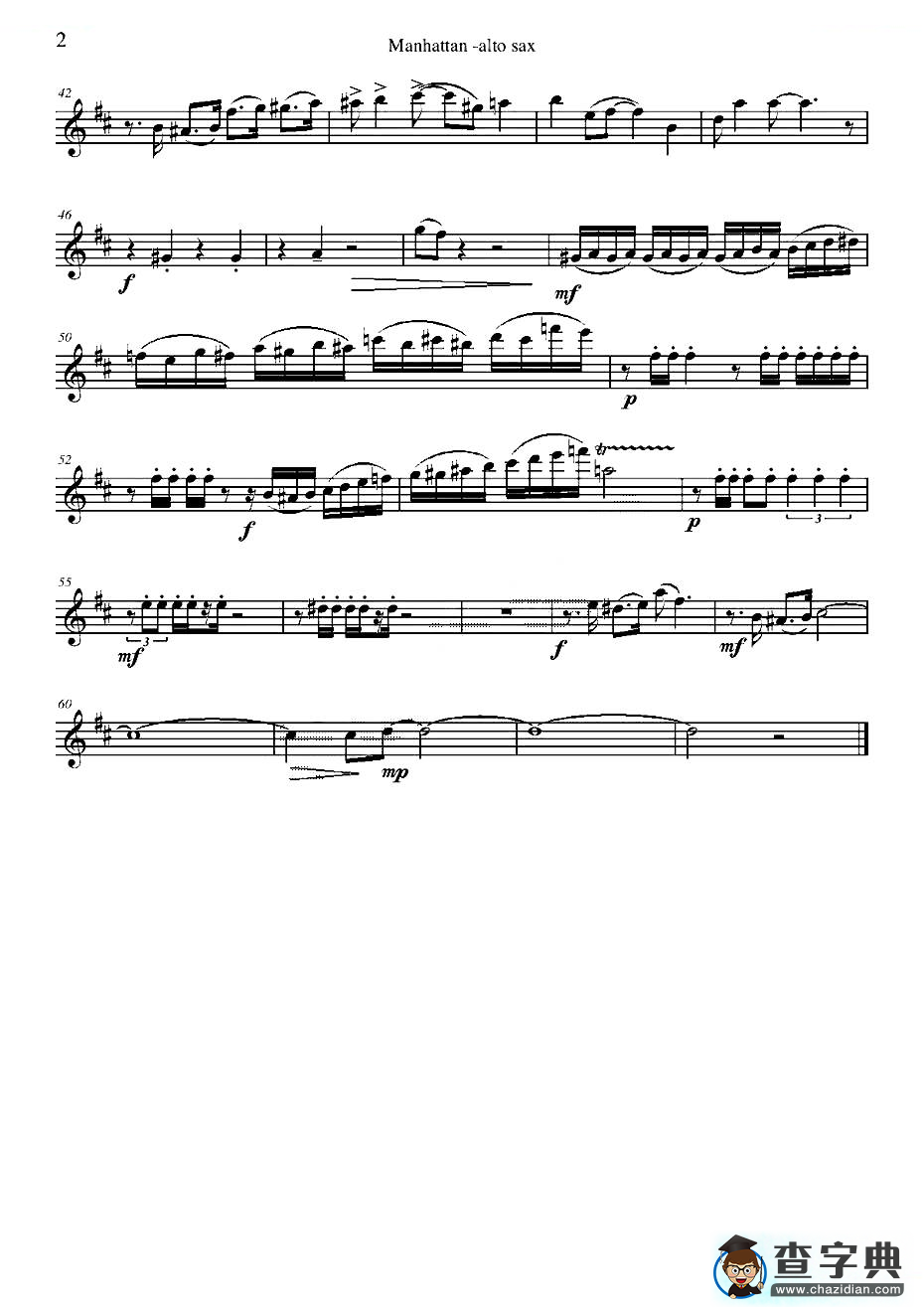 Manhattan Alto Sax（四重奏中音萨克斯分谱）萨克斯谱