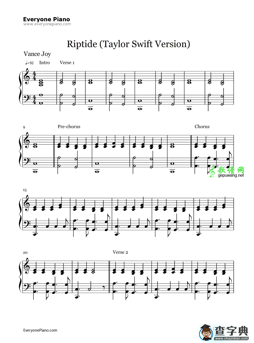 Riptide钢琴谱_Taylor Swift